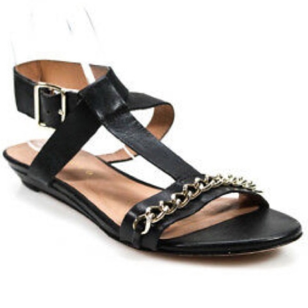 Sandro Paris T-Strap Black Leather Sandals